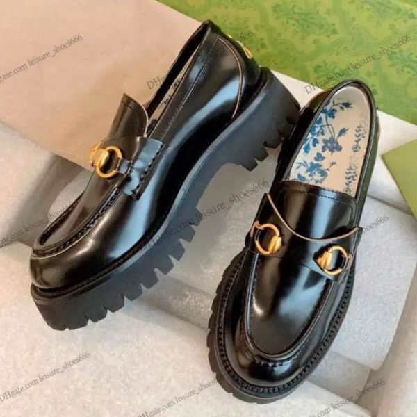 Little Bee Embroidery Loafer women casual shoe platform lug sole loafers with horsebit metal buckles thick soles womens lady girl luxury leather casual shoes 35-40