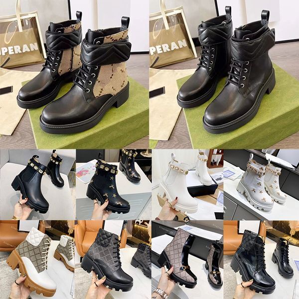 Womens Boots Designer Genuine Leather Ankle Boots Diamond Platform Chunky G Heel Women Martin Boot Deserts Star Shoes Cowboy Winter Outdoor Buckle Shoe