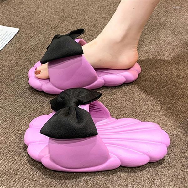 Slippers Princess Sweet Big Bow Purple Shoes Spongy Insole For Tender Feet Home Bedroom Comfortable Slides Thick Sole 36-41 15cm Slipper