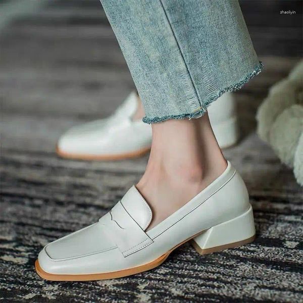 Dress Shoes Formal For Women 2023 Loafers Low Heel Elegant Black Ladies Summer Footwear White Vacation 39 Non Slip Chic Genuine Mark A