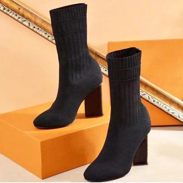 Autumn and Winter Socks High Heel Boots Fashion Sexy Knitted Elastic Boots Designer Women&#039;s Shoes Women&#039;s Letter High Heel Shoes Large 35-42with Box