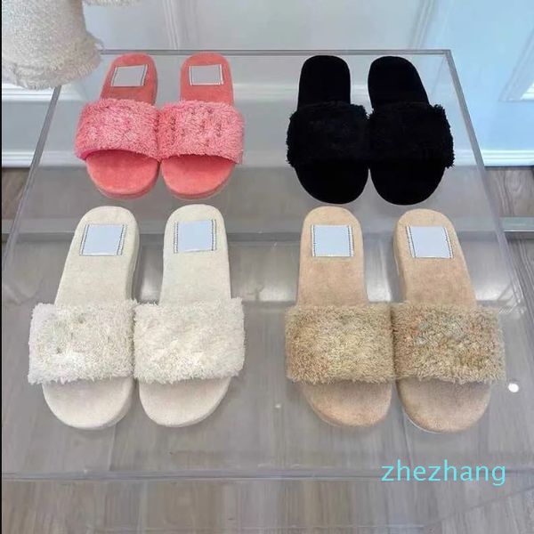 2023-Home Warmth Sandals Designer Wool Slippers Fur Slides Solid Color Fashion Womens Flat Slipper Winter