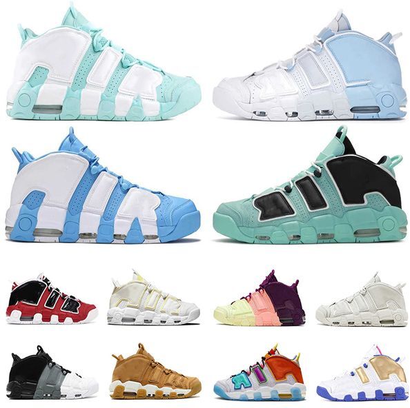 Basketball Shoes Men Woman More Uptempos 96 Air Total Max Pippen White Varsity Red Green Multi-Color Black Bulls University Blue UNC Women Trainers Sneakers With Box