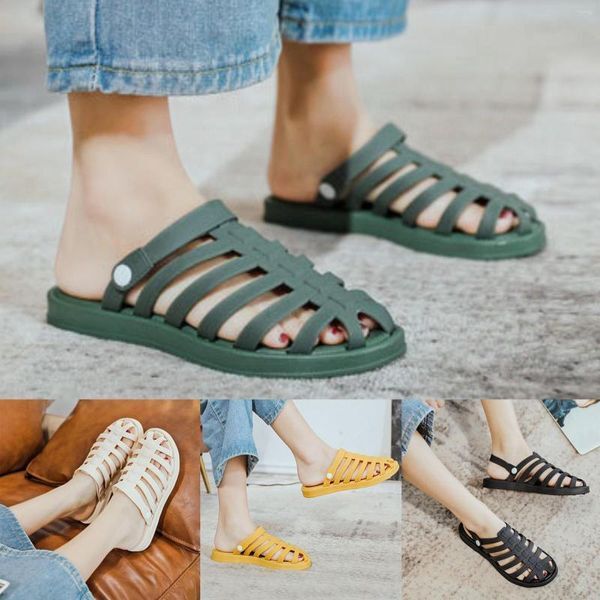 Sandals Shoes Stock Comfortable Sole Female Pvc Jelly Ladies Sandalias Mujer Summer Beach Women Flat Women&#39;s Slippers Size 7