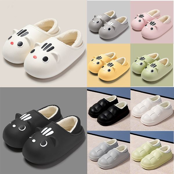 2023 Winter Shoes Cotton Slippers Warm All Inclusive Cat Cartoon Pattern Simplicity Solid Color White Black Creamy Yellow Green Men Women Size 36-45 GAI XJ