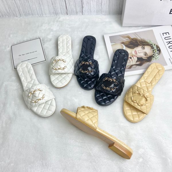 Designer Slide Sandals Luxury Slides Leather Mid Heel Sandal Slippers Fashion Wedding Party Shoes Flats Ankle Buckle Rubber Sole Mules Summer Beach Chunky Heels