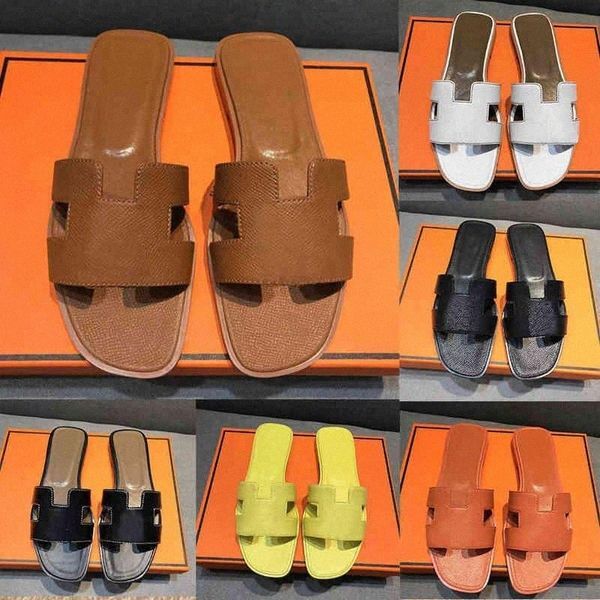 Slippers designer Slippers Classic Flat Slides Fashion Women Sandals Fashion Leather Slide Summer Beach Sandal Red Yellow Cartoon Slipper With Box N9h f6yR#