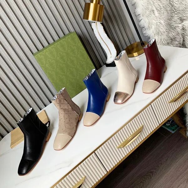 New Women&#039;s ankle boots Luxury designer Chelsea Boots Fashion High Heel Flats Laser punched letter square Jelly non-slip rubber leather 35-43