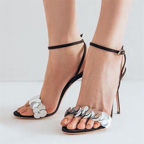 Ankle Women Sandals Decor Paillette Strap Pumps Sexy Dress Shoes Woman 10CM High Heels Summer Sandalias Femmes Stiletto 36818 69691 90904