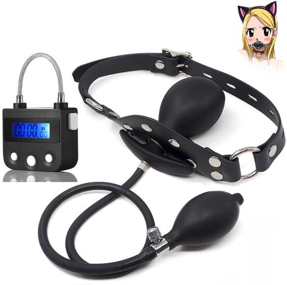 Inflatable Open Mouth Gag Digital Timer Switch BDSM Bondage For Couples Adult Game Time Lock sexy Toys Accessories