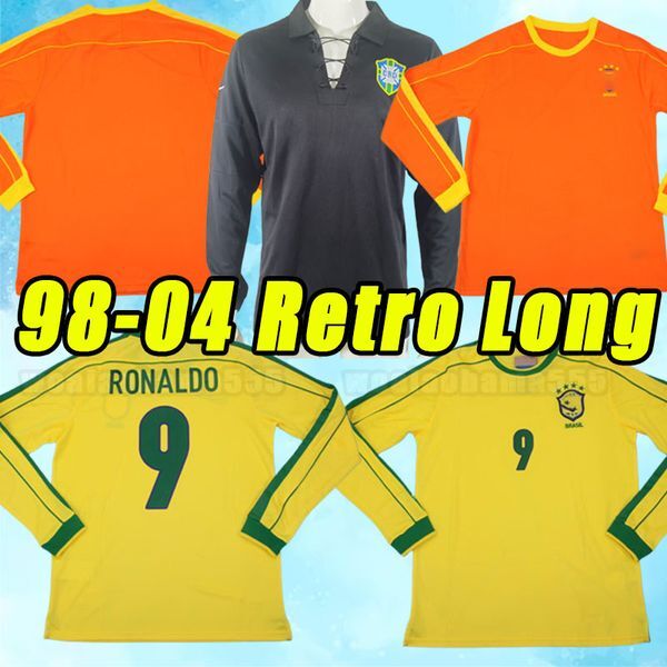 Long sleeve Brasil soccer jerseys retro shirts Carloso camisa de futebol BraziLS RIVALDO JOELINTON 1997 1998 HOME Romario Ronaldinh goalkeeper 98 2004 GOALKEEPER