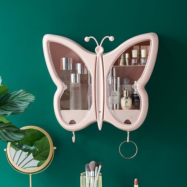 Storage Boxes & Bins Butterfly Shape Wall-mounted Makeup Organizer Punch-free Jewelry Cosmetic Box Women Skin Care Beauty Shelf