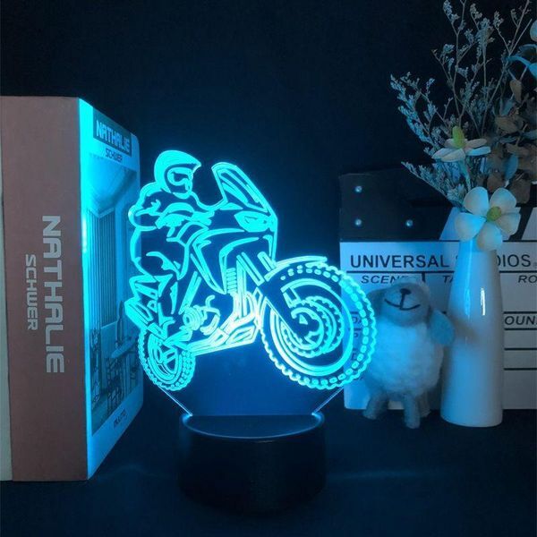 Night Lights 3D Motorcycle Racer Lamp Light Holiday Birthday Gifts Bedroom Home Decoration 16 Color Remote Control Illusion Table Lamps