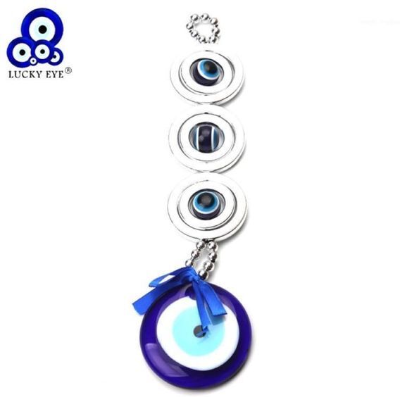 LUCKY EYE Blue Turkish Evil Eye Pendant Wall Hanging Silver Color Bead Gifts Decorations for Car Office Home Living Room EY13661212I