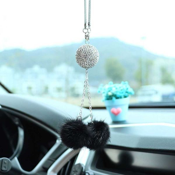 Interior s Fashion Pendant Diamond Crystal Hairball Rearview Mirror Charms Car Hanging Ornaments Decoration Accessories R230228