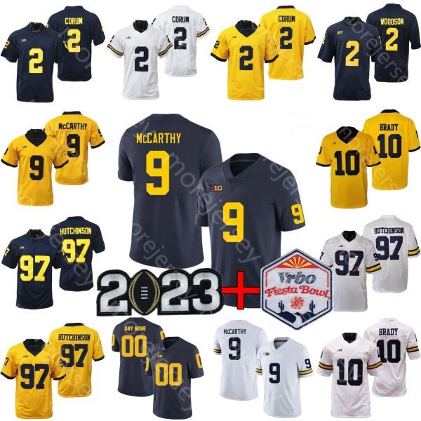 2023 Playoff Fiesta Bowl Michigan Football Jersey NCAA College Aidan Hutchinson Tom Brady Charles Woodson McNamara Blake Corum J.J. McCarthy Edwards