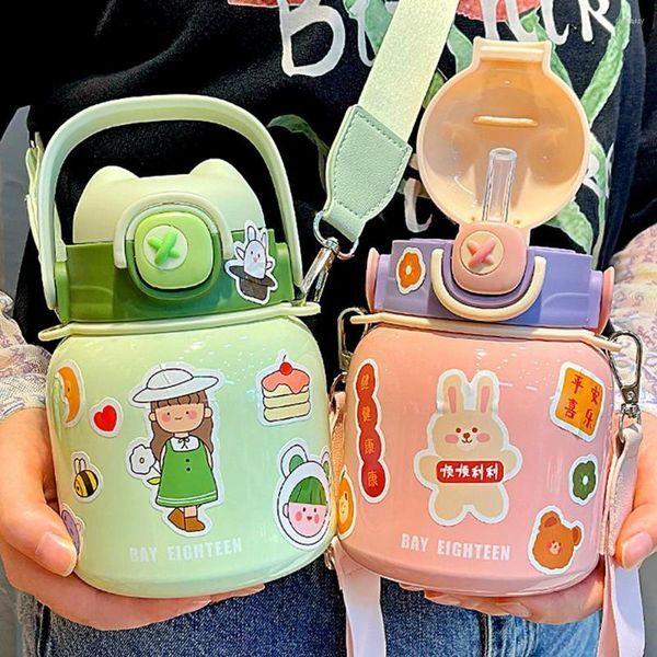 Water Bottles Portable Kawaii Bear Cup 650ML Tumbler With Straw Cute Insulated For Girl Kid Large Capacity Mug Outdoor Sport Kettle