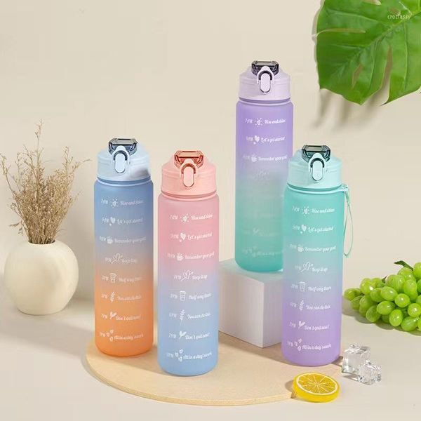 Water Bottles 900ML Large Capacity Bottle Frosted Leakproof Fitness Workout Cups With Time Scale Outdoor Sports