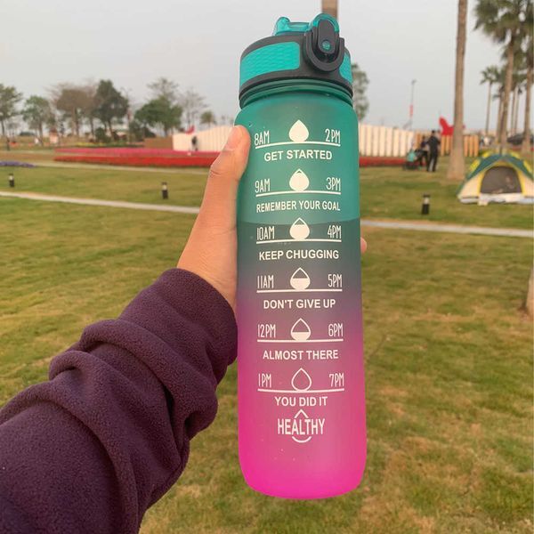 New 1 Liter Water Bottle With Time Scale Outdoor Sport Water Bottle with Straw Leakproof Motivational Sport Cups Outdoor Fitness Jug