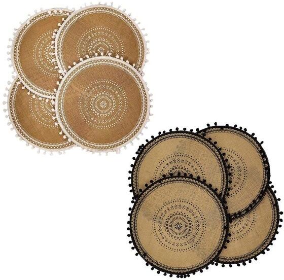 Mats & Pads Round Placemats Set Of 4,Boho Woven Jute Table With Pompom Tassel For Dining Room Kitchen Decor