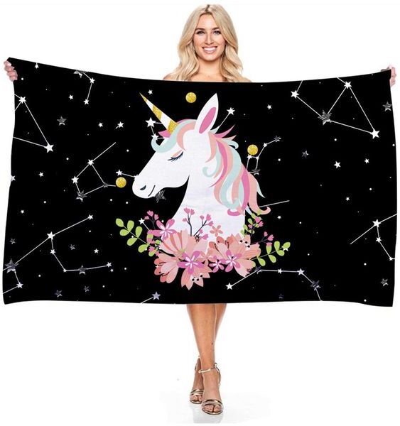 Rectangle Unicorn Towels Mircorfiber Beach Blanket Towel Summer Outdoor Swimming Camping Surf Sports Yoga Mat Towel