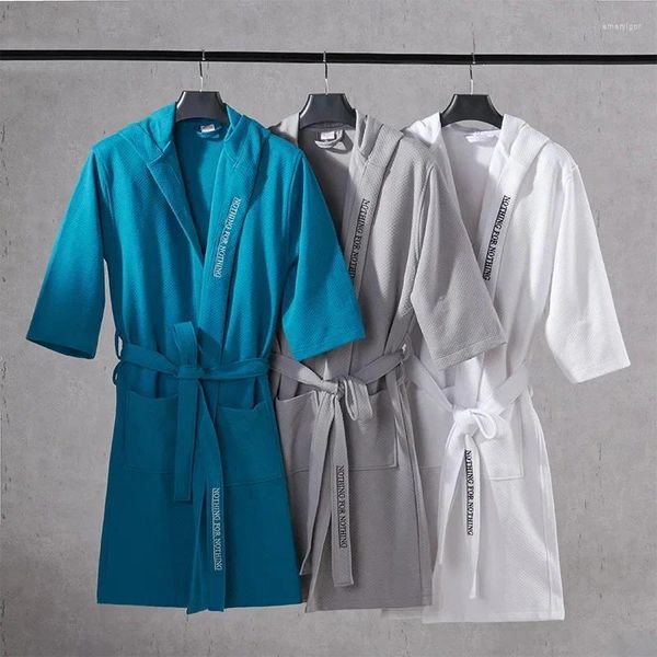 Men&#039;s Sleepwear Top Quality Waffle Bathrobe Men Normal Thick Absorbent Bath Robe Male Spring Autumn Solid Women Couples Dressing Gown 2024