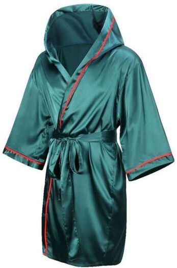 Robes Boxing Robe with Hood Green Silk Satin Adult Martial Arts Kickboxing Match Training Gown Cloak Women Men Muay Thai MMA Uniform