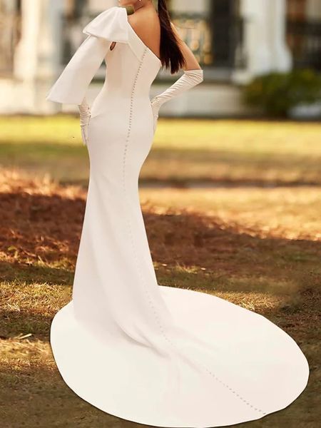 Elegant Mermaid Wedding Dress 2023 One Shoulder Satin With Bow Bridal Gowns Robe De Mariee Civil For Women