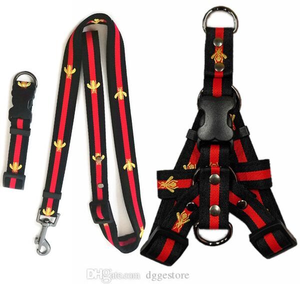 Nylon Dog Collars Leashes Set Designer Dog Leash Harnesses Embroidery Bee Pet Collar and Pets Chain for Small Medium Large Dogs Cat Chihuahua Poodle Corgi Pug B41