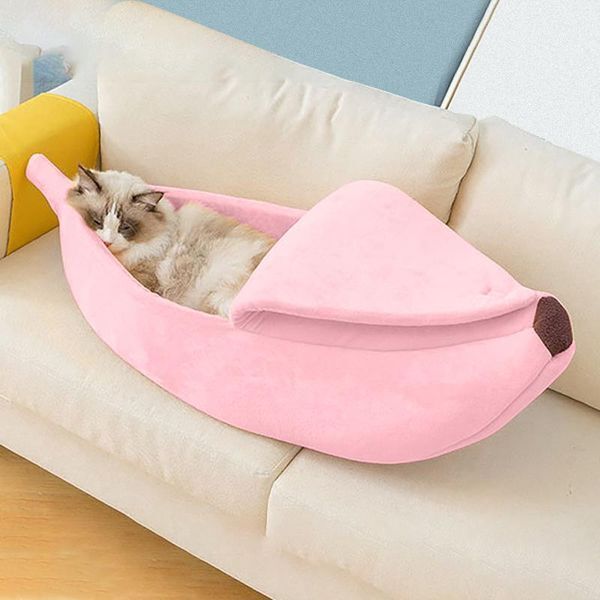 Cat Beds & Furniture Winter Pet Bed For Cats Banana Shape Warm Soft Plush House Small Dogs Blanket Mats Puppy Kennel Lounger Hamster Cave