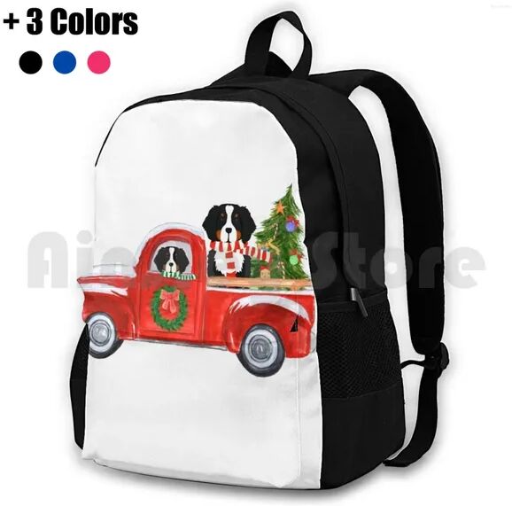 Backpack Christmas Bernese Mountain Dog Red Truck Outdoor Hiking Riding Climbing Sports Bag Puppy Dogs