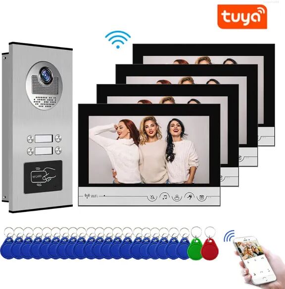 Video Door Phones Tuya WiFi Doorbell 9&quot; Phone Intercom System RFID Access Camera For 2 / 3 4 Family Apartment