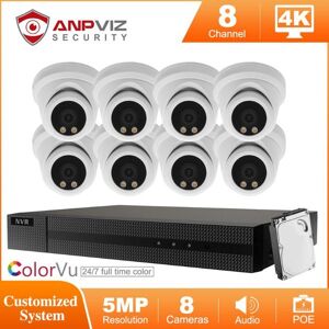 Hikvision OEM 8CH 4K NVR Anpviz IP ColorVu Outdoor Camera System With Audio 4/6/8Pcs POE Turret CCTV Security P2P Wireless Kits