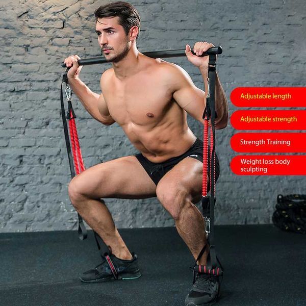 Indoor Muscle Tension Bar With Resistance Bands Rubber Tube Trainer Body Workout Fitness Equipment Home Yoga Gym Pull Rope Stick