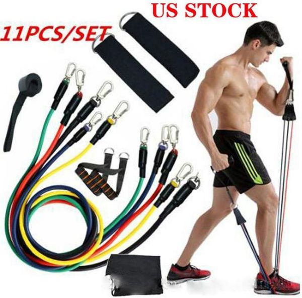 US STOCK Fast 11pcs set Exercises Resistance Bands Latex Tubes Pedal Body Home Gym Fitness Training Workout Yoga Elastic Pull Rope246W