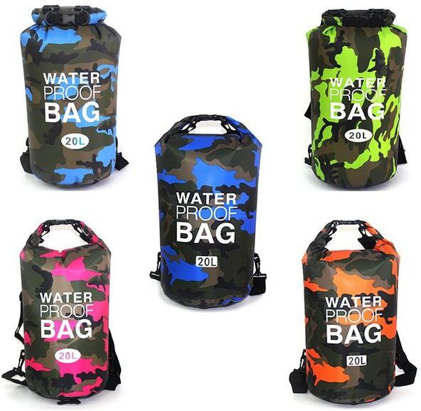 Outdoor Bags Camouflage Portable Rafting Diving Dry Bag Sack PVC Waterproof Folding Swimming Storage For River Trekking