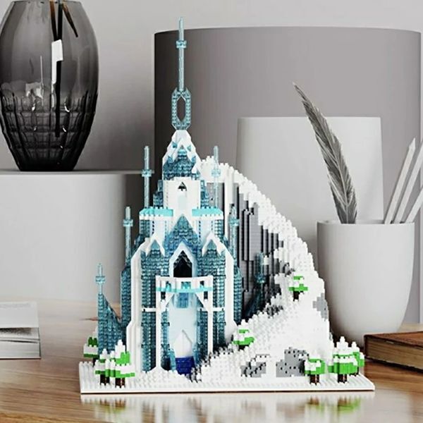 Ice Castle With Led Light Building Blocks 6036 4842Pcs Micro Particle Esa Princess Model Bricks Education Children Birthday Toys Christmas Gifts For Kids