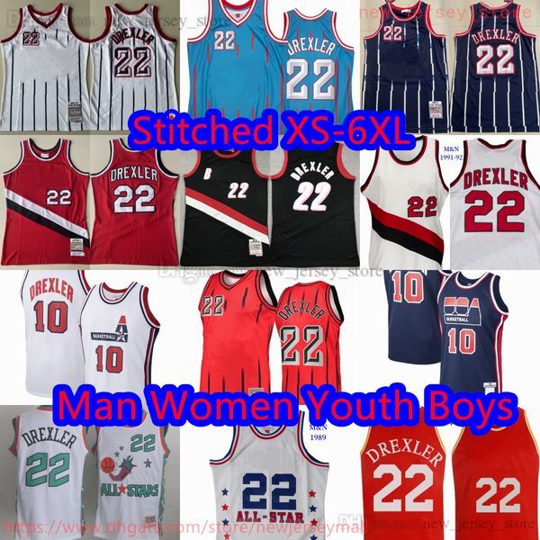 Custom S-6XL Classic Retro 1991-92 Basketball 22 Clyde Drexler Jersey Classic Vintage 1996 All-Star White 1996-97 Blue Stripe Red 1992 Nation Team Dream #10 Drexler