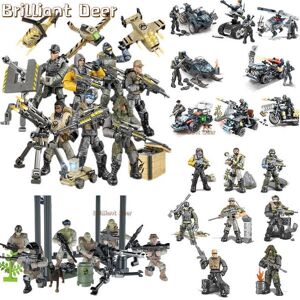 Model Kits Military Special Force Soldiers Modern Action Figures with Weapon Equipment Army WW2 MOC Building Blocks Toys for Children Boys P230407