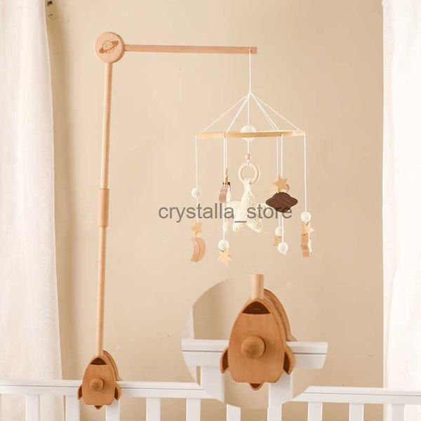 Baby Rattle Toy 0-12 Months Wooden Rocket Sky Newborn Music Box Bed Bell Hanging Toys Holder Bracket Infant Crib Toy Gift HKD230817