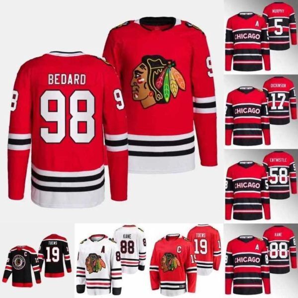 98 Connor Bedard Reverse Retro hockey 71 Taylor Hall 19 Jonathan Toews 90 Tyler Johnson Foligno Patrick Kane Seth Jones Bobby Hull Clark Griswold jerseys