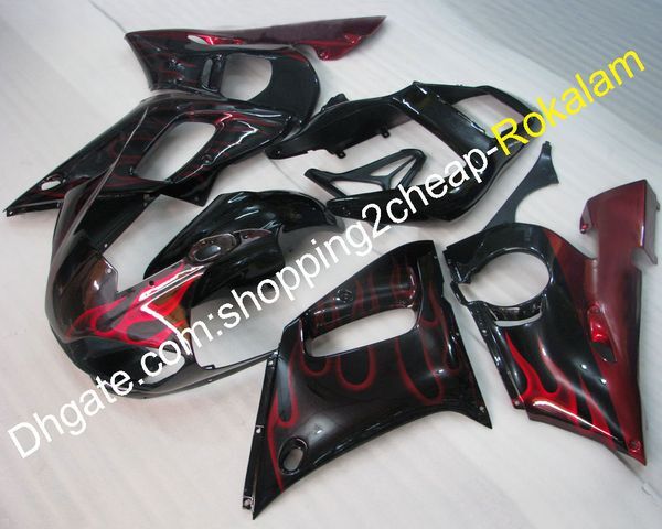 Moto Parts For Yamaha Motorcycle YZF R6 1998 1999 2000 2001 2002 YZFR6 YZF-R6 Red Flames Black Body Work Fairing Kit (Injection molding)