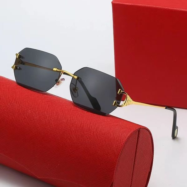 Classic Women Designer Sunglasses Brand Frameless Diamond Trimmed Carti Sunglasses Men Fashion Polygonal Metal Border Outdoor Fashion Show Goggles with Box