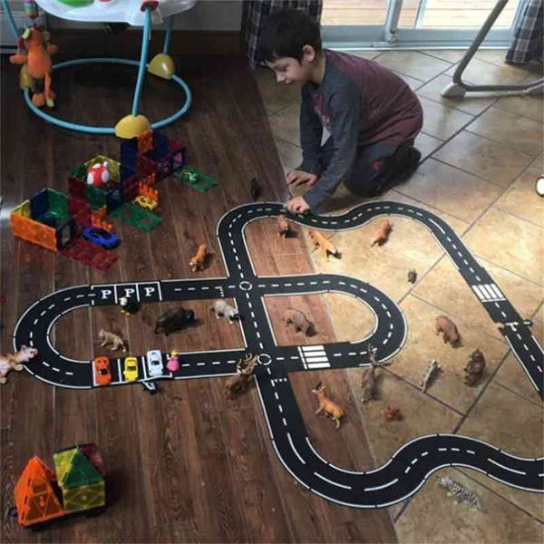 Educational Learning Toys Nordic Kids Room Decor DIY PVC Puzzles Track Play Set Road Car Track Baby Puzzle Game Mat Floor Carpet 210402