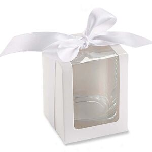 Kate Aspen White 2 oz. Shot Glass/Votive Holder Gift Box with Ribbon (Set of 20)