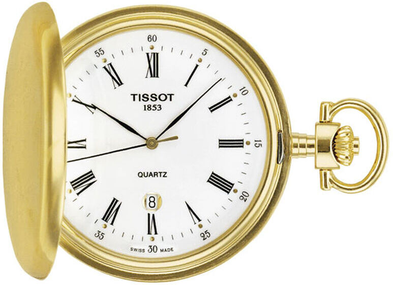 Tissot Savonnette White Dial Gold PVD Quartz Pocket Watch, 48.5mm