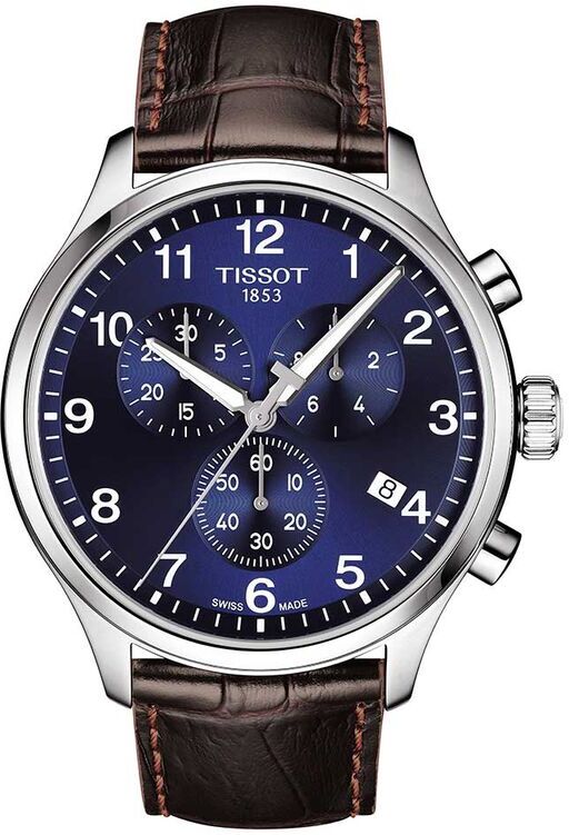 Tissot Chrono XL Classic Blue Dial Leather Steel Watch, 45mm