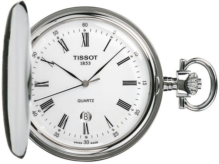 Tissot Savonnette White Dial Steel Quartz Pocket Watch, 48.5mm