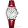 Longines Master Collection Watch Pearlecent Dial Red Leather Strap, 34mm