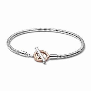 Pandora Signature Two-tone Logo T-Bar Snake Chain Bracelet
